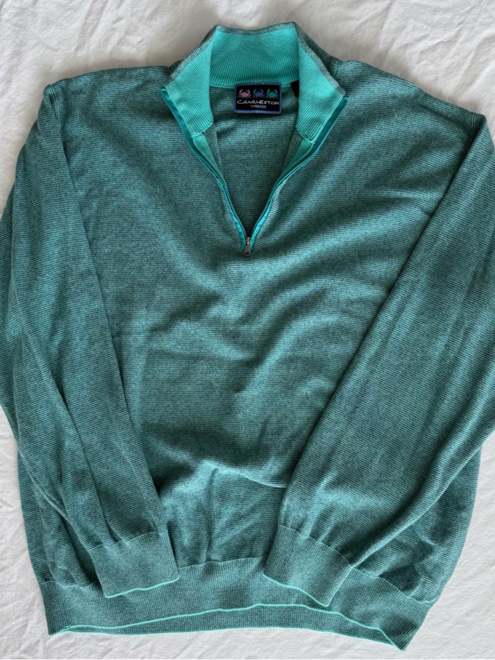 Charleston Threads‎ Men’s XXL Quarter Zip Sweater Teal Cotton Coastal Preppy